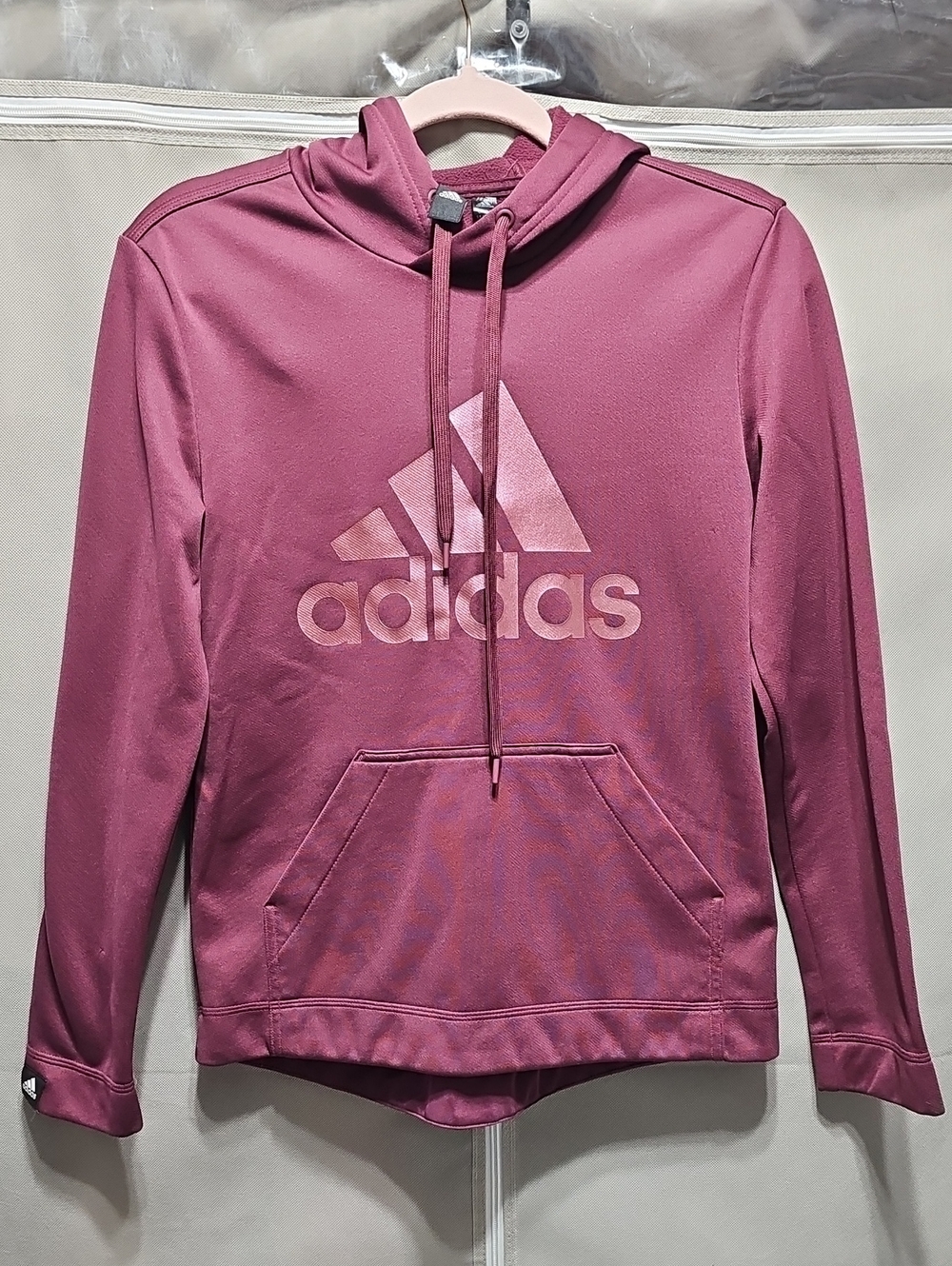 adidas Maroon/Pink Logo Drawstring Hoodie